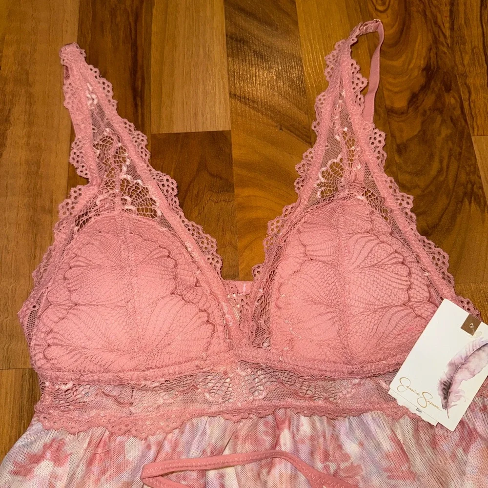 Jessica Simpson Teddy sheer nightgown and thong set‎ lace NWT size MED